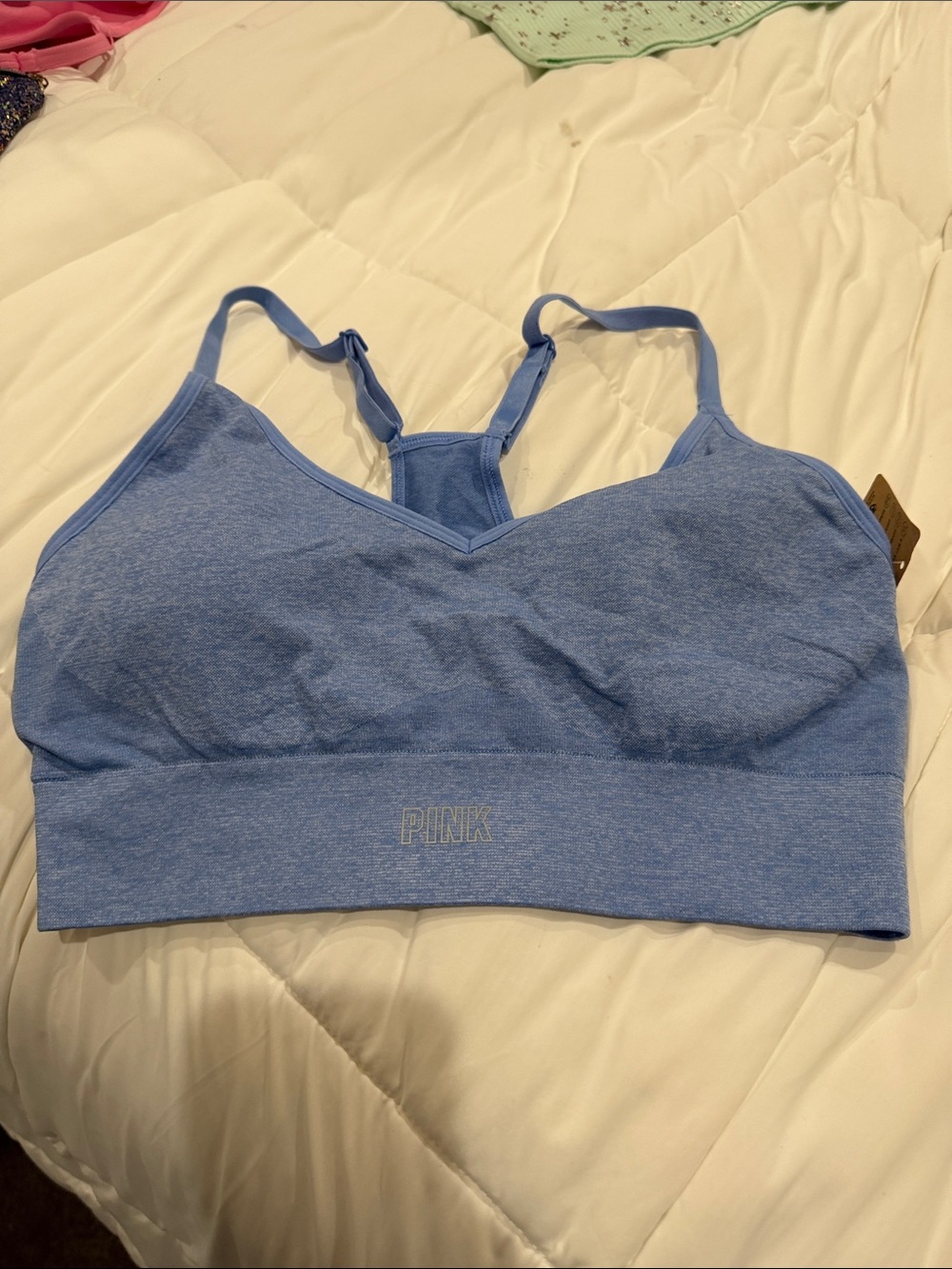 PINK Victoria's Secret Heathered Light Blue Sports Bralette